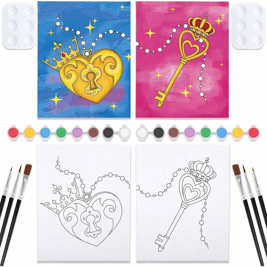 Date Night Painting Kit For Couples Sip And Paint Night Kit For Adults Pre Drawn Canvas To Paint For Adult Pre Stretched Canvas Lover's Lock And Key Art Set Christmas Valentine's Day