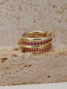 1 pezzo Anello impilabile placcato oro con zirconi per donna, elegante e delicato, in oro 14 carati con zirconi verde diamante, può essere indossato in molti modi, regalo di compleanno, gioiello elegante e alla moda, abbinabile per uso quotidiano, decorazione per feste
