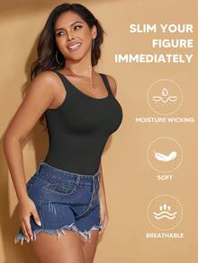 Women Round Neck Tummy Control Seamless Workout Shapewear Tank Tops