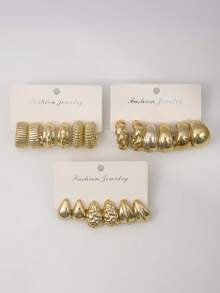 6 件/18 件复古优雅 CCB 环状耳环，创意不对称三角形、水滴形、C 形耳环，个性化日常、派对、约会和节日佩戴珠宝，适合女性，精美的节日礼物 - 銀色 - 查看 7