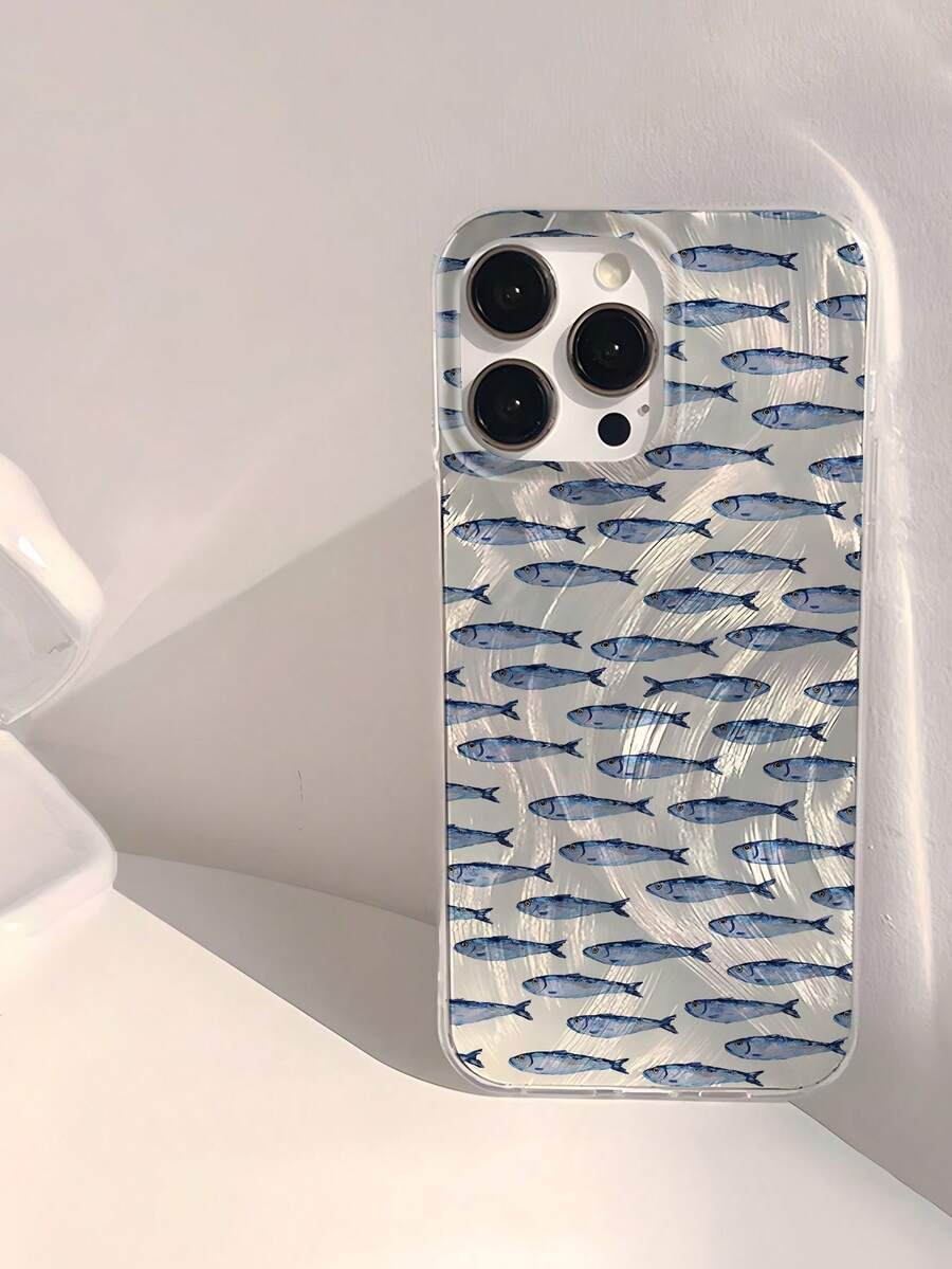 Ocean 1pc Minimalist Fish Pattern Waterproof, Fingerprint-Resistant, Scratch-Resistant Transparent IMD Soft Glossy Smooth Phone Case Compatible With Apple 16/16 Plus/16 Pro/16 Pro Max Shockproof Anti-Fall - Multicolor - View 1