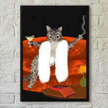 1 件有趣的黑白猫红酒海报印刷家居客厅卧室入口酒吧咖啡厅艺术画装饰可选框架 - 彩色 - 查看 63