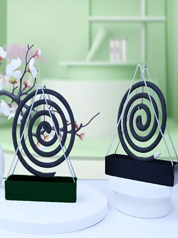 2 Packungen Moskito Spirale Halter mit dreifacher Stützbasis, kindersicherer Outdoor Insektenvertreiber Kasten für Terrasse/Balkon/Garten, robustes Eisen-Kunststoff Anti-Kippen Design (Grauer moderner Stil)
