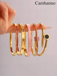 5/1 chiếc Vòng tay thép không gỉ kiểu dáng rộng rãi và thoải mái, một phụ kiện nhỏ dễ dàng nổi bật mà không cần phải lo lắng về việc phối đồ. - vàng hồng - Xem 6