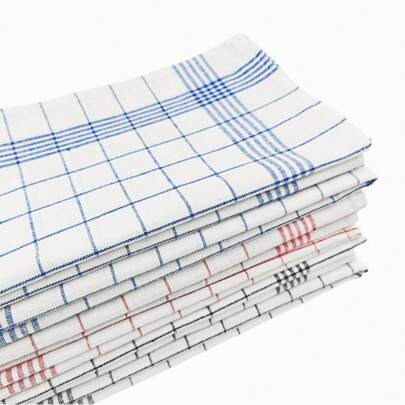 Set de 6 paños de cocina, toallas de cocina, paños de cocina con rejilla, toallas de cocina a rayas y de cuadros 100% algodón, cuadros azules, rojos y negros, adecuados para la cocina y el comedor