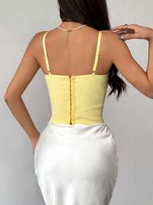 Camisola estilo verão INS com aro em malha de cor doce e renda contrastante, regata sem costas de alta qualidade