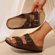 Sandals For Women Adjustable Buckle Cork Footbed Slip On Comfortable Design - 深棕色 - 查看 7