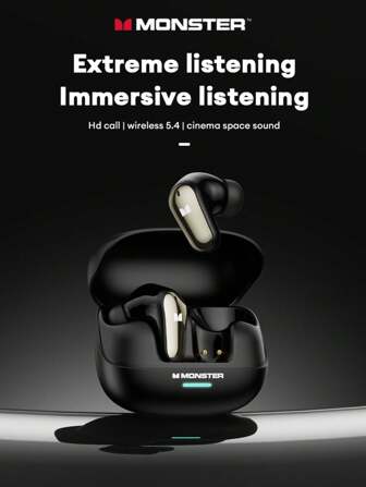  MONSTER MQT52 蓝牙耳机，带 ENC 降噪功能，HIFI 音质，低延迟，通话清晰，适合运动、跑步、音乐、游戏，兼容智能手机和电脑