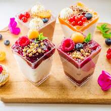 50/25/10pcs Pack 5 Oz Plastic Dessert Cups With Lids, Plastic Cups, Disposable Cups For Party Yogurt Pudding/Appetizer Cups, Mini Dessert Cups For Pudding, Fruit And Ice Cream, Suitable For Holiday Parties, Weddings, Decoration, Travel - 無色 - 查看 5