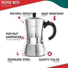 Moka Pot - 6 Cup Stovetop Espresso Coffee Maker - 100% Stainless Steel Italian And Cuban Mocha Coffee Maker - 6 Cup - View 3