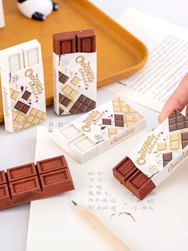 4/2/1 pieza(s) de Borradores de chocolate, diseño mini súper realista, herramientas de limpieza únicas amigables para niños, útiles escolares, regalo de recompensa para niños