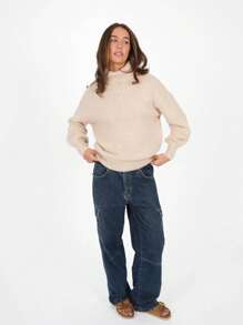 Plain Color Casual Loose Turtleneck Sweater, Autumn/Winter