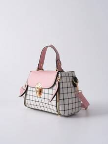 Women's Classic Bucket Bag, All-Match Shoulder Bag, Plaid Pattern Crossbody Bag For Work Gifts - Pink - View 5