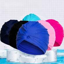 1pc Adult Women Swimming Cap, Double-Layer Twist Flower Swimming Cap, Comfortable Non-Tight Ear Protection Swimming Cap, Spa Swimming Cap - Multicolor - View 1
