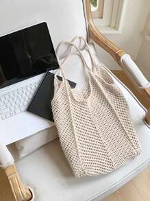 Women's Shoulder Bags Casual Straw Wicker Woven Ladies Handmade Totes Large Capacity Summer Beach Female's Messenger Bag Summer Large Capacity Crochet Knit Bag Women Woven Vintage Beach Shoulder Bag For Vacation Work Commute