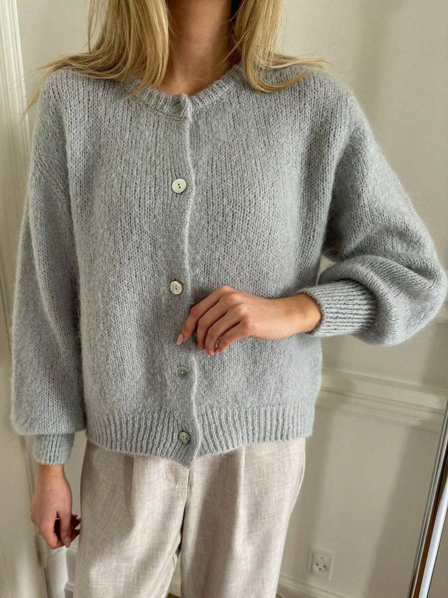 Women Button Up Sweaters Casual Lightweight Solid Color Knit Cardigans Warm Knitwear - Light Grey - View 1
