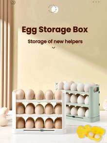 1pc Foldable Plastic Egg Holder, Anti-Slip Design, Refrigerator Egg Storage Rack, Cabinet Egg Dispenser, White Egg Organizer - With Countertop, Flip-Top Design, Kitchen Storage Solution, Space-Saving Refrigerator Side Door Rack, Suitable For Kitchen Organization - Multicolor - View 3