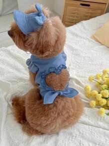 2pcs Pet Cat & Dog Spring/Summer Outfit: Denim T-Shirt Vest + Cute Hat