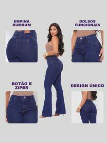 Women's Blue Wash Flare Jeans High Waist Bell Bottom With Lycra Shaping Butt Lifting - 藍色 - 查看 7