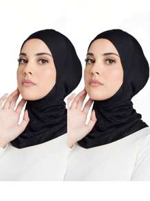 2 pièces Femme Mode Couleur unie Élastique sous le menton Foulard Bonnet Béret pour Femmes Abaya Utilisation quotidienne Sous Casquette