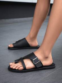 HISQIM Men's Comfortable And Fashionable Black Slippers Cross Slippers Cool Flat Casual Sandals, Shower Shoes