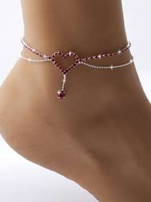 1pc Elegant Fashionable Sparkly Micro-Inlaid Water Rhinestone Multi-Layer Hollow Heart Water Drop Pendant Anklet For Women, Suitable For Festivals, Parties And Daily Outings