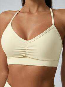 NcmRyu Conjunto de ropa deportiva para mujer sin costuras, elástica, para tenis, golf, yoga, pilates, entrenamiento físico y deportes al aire libre - Albaricoque - Ver 4