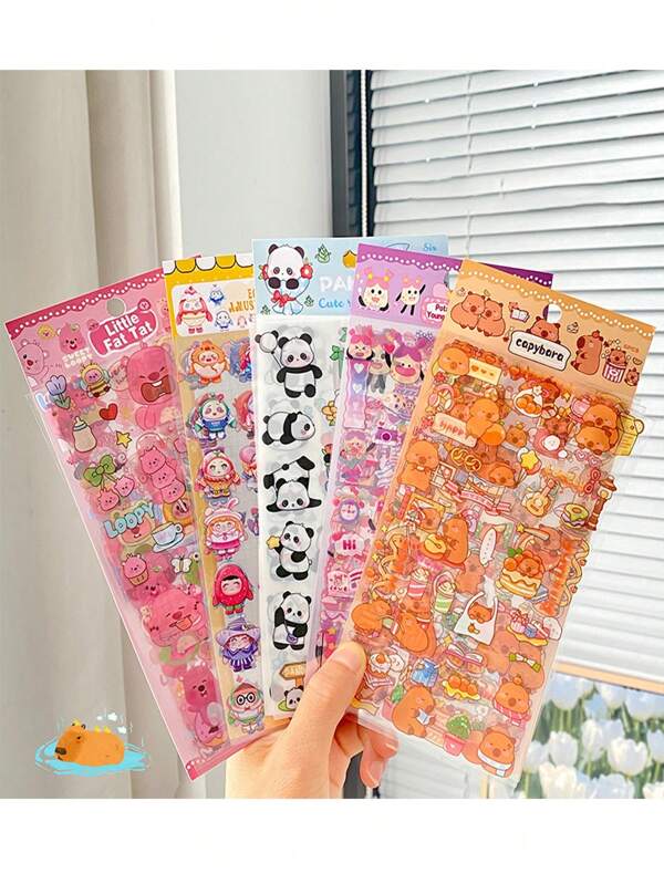 6pcs Cute PET Transparent Waterproof Sticker, Craft DIY Scrapbook Material Stickers, Teenager Small Gift