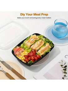 10 Pack, Reusable Plastic Lunch Boxes, Extra Thick Food Storage Containers, Rectangular Meal Prep Containers, Stackable, Leak-Proof, Microwavable, Dishwasher-Safe And Freezer-Safe