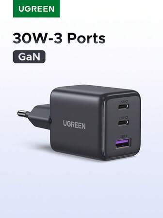  UGREEN 30W GAN PD Multi-Port Typ C USB A Snabbladdare Kompatibel med iPhone 16 15 14 Pro Max Pro Max Lämplig för resor, kontor, studenthem och hemadapter Nan Snabbladdning Hög utgångseffekt