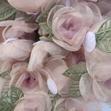 20/10pcs Pink Sheer Mesh Rose Flower Embroidered Appliques With Leaves, Handmade 3D Floral Embellishments For Hair Clips And Craft Decorations
