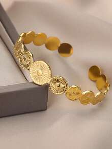 Edelstahl Armreif Armband für Frauen, Luxus Goldfarbe Manschette Armband, modischer Hochzeitsschmuck, Valentinstag Geschenk - B1870G - Übersicht 4