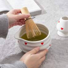 5pcs Matcha Whisk Set, Cute Pink Heart/Cherry Blossoms Ceramic Matcha Bowl With Whisk Set, Japanese Tea Set Includes Matcha Bowl With Spout, Matcha Whisk Holder, Bamboo Matcha Whisk, Scoop, Sifter, Ceramic Matcha Kit For Tea Lovers