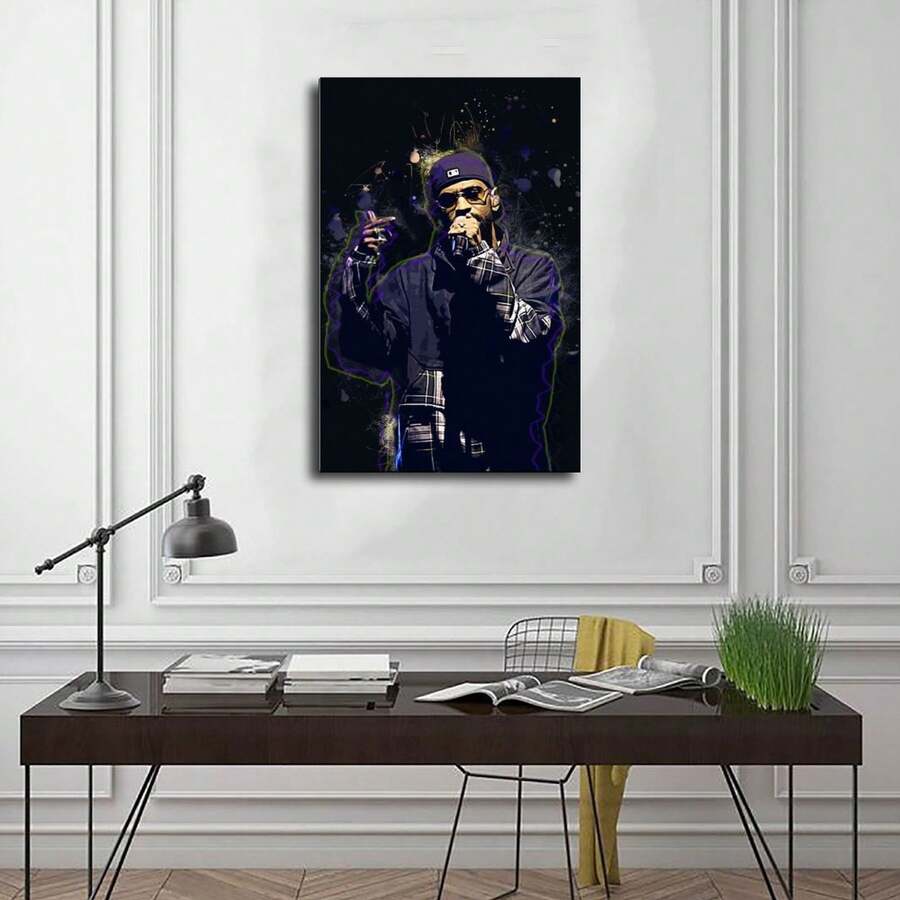 1 PC Big Sean Hip Hop Rapper Star Poster 13 - Vivid Neon Splash Art Canvas Wall Decor, High Quality Interior Art Print For Bedroom, Office, Dorm - Perfect Gift For Music Fans, Hip Hop Decor, Bedroom Artwork, Dynamic Design, Eye-Catching Visual Effect, Durable Artwork, Frameless