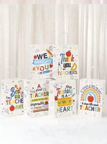 12 Stücke/6 Stücke Lehrertag Geschenktüten aus Kraftpapier, Dankbarkeitstüten für Lehrer - bunte Dankbarkeitstüten mit Griffen, Dankbarkeitsmotiv Lehrer Tag Tragetaschen, Lehrer Tag Motiv Buchstaben Bedruckte Tragetaschen für Partytüten und Geschenke, Beste Geschenke für Lehrerwertschätzung, geeignet für Lehrertag, Homecoming Day, Klassenpartys, Lehrerwertschätzungsgeschenke, Outdoor-Partys, Geschenktüten