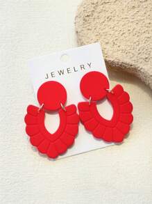1 Pair Women Abstract Shape Red Ceramic Texture Hollow Out Design Elegant Personalized Acrylic Earrings