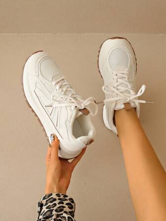 Dam Rund tå Snörning Tjock Sula Student Casual Bekväma Platåsneakers