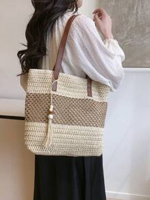 Bolso de mano con flecos y degradado de color, bolso de playa para vacaciones