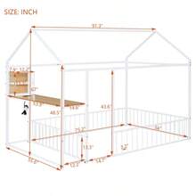Cama de metal de tamaño completo con estructura de casa, con escritorio, estantes, tomas de corriente y puertos USB, color blanco-493 - Multicolor - Ver 6