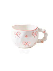 1/2 件蝴蝶结陶瓷杯，全新创意釉下彩绘设计，高品质可爱彩色女士杯子，适合咖啡、早餐、居家和办公室使用，情侣杯套装带碟子，适合返校