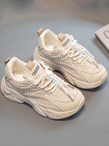 Nuevos niños antideslizante suela gruesa zapatos deportivos casuales, de moda versátil con cordones de punta redonda zapatos de tenis, al aire libre antideslizante resistente al desgaste zapatos para correr, adecuado para los viajes diarios, deportes, parques de atracciones, el uso escolar - Marrón - Ver 3