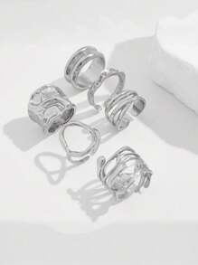 Set de 6 anillos con diseño asimétrico exagerado y abstracto de estilo vintage, anillos gruesos de color dorado con estilo punk y minimalista, ideales para el uso diario de las mujeres, regalos para vacaciones, fiestas y joyas de Charm