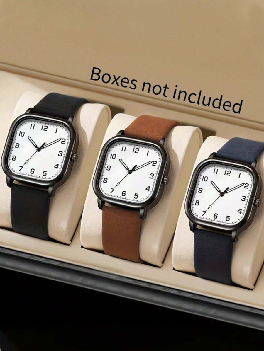 1 pieza Reloj de pulsera de cuarzo clásico y de moda para hombre con correa y esfera cuadrada, diseño minimalista casual, sin caja