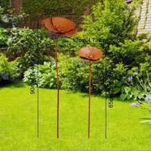 Two Metal Floral Garden Decoration Stakes, Colorful Metal Poppy Flowers For Yard Decor, Outdoor Garden Decorations For Spring And Summer, Two (Tall/Short) Garden Ornaments For Indoor And Outdoor Use, Lawn Path Yard Decoration.