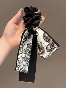 1个缎带蝴蝶结卷发发圈，女士优雅低马尾发髻发饰，头饰发带头饰