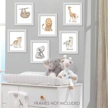Watercolor  Jungle Animals Unframed Nursery/Child Wall Art - White - View 3
