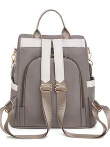 Women's Patchwork Color Block Casual Large Capacity Backpack, Minimalist Versatile Shoulder Bag, Student Backpack, Mommy Bag, Work Bag, Suitable For Travel And Students, Bookbag - Khaki - View 8