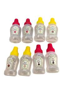 4pcs Mini Portable Salad Dressing Bottles - Durable PP Plastic Seasoning Containers, Suitable For Picnics, Camping And Dining Out (Ketchup, Honey Mustard, Soy Sauce, Oil)