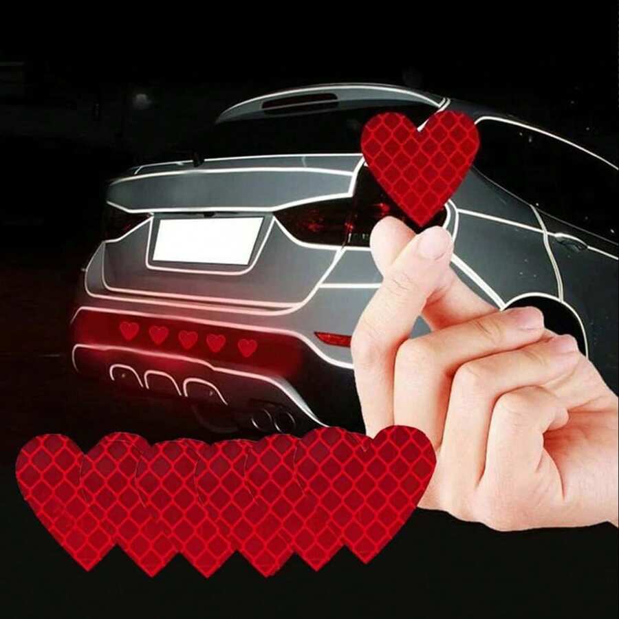 12 Pieces Heartbeat Reflective Stickers For Driving At Night, Bumpers, Motorcycle Helmet Warning Car Stickers, Self Adhesive Vinyl Stickers For Cars, Motorcycles, Helmets - Durable & Waterproof - Red - View 1
