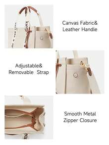 Kate Spade Plenty Tote Bag Canvas Leather Crossbody Bag,Small Satchel Shoulder Purse,Top Handle Handbag With Cute Heart Decor,Zip Closure,KH489960 - Beige - View 3